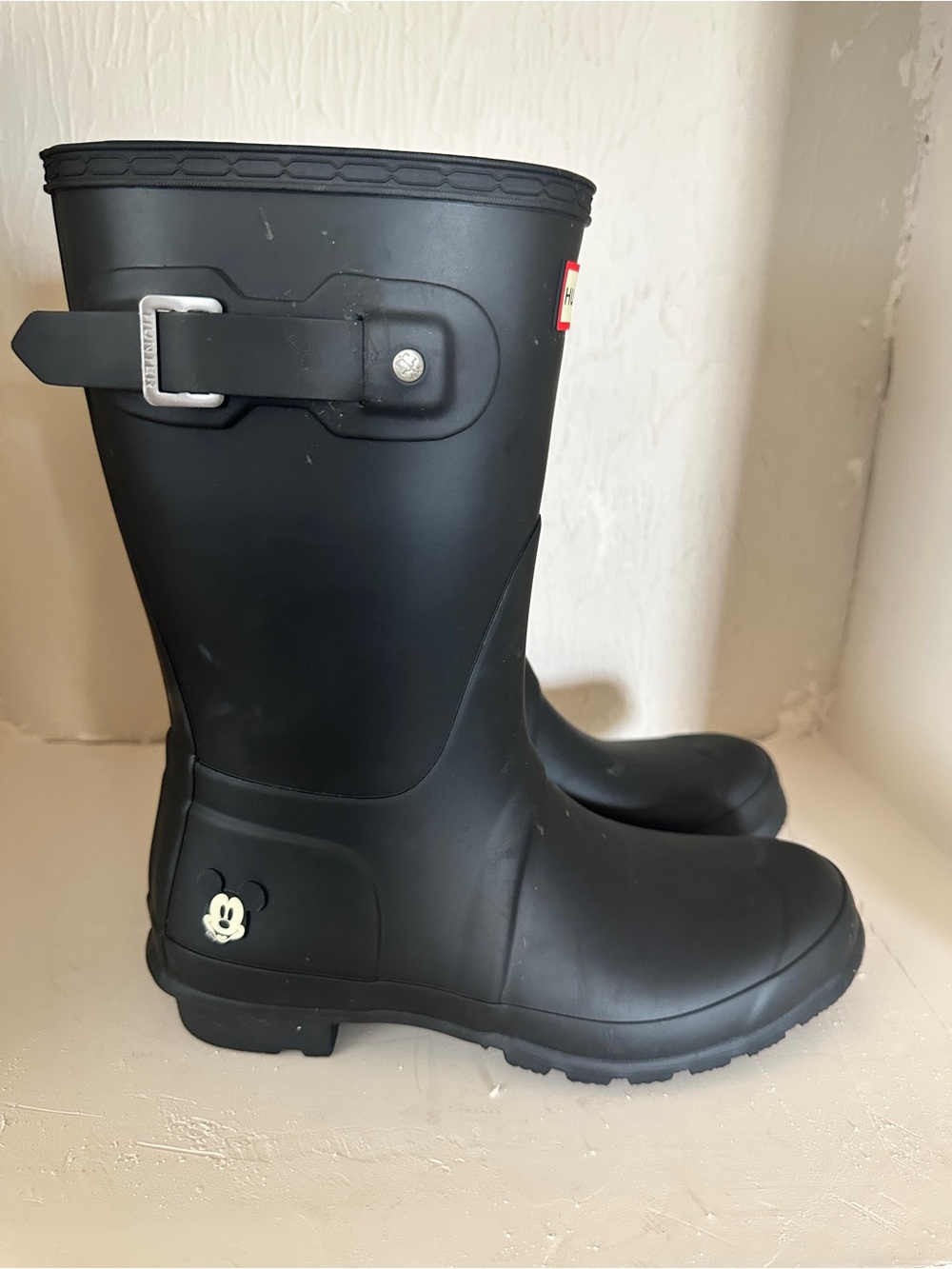 Hunter Black Women's Rain Boots with Mickey Accent